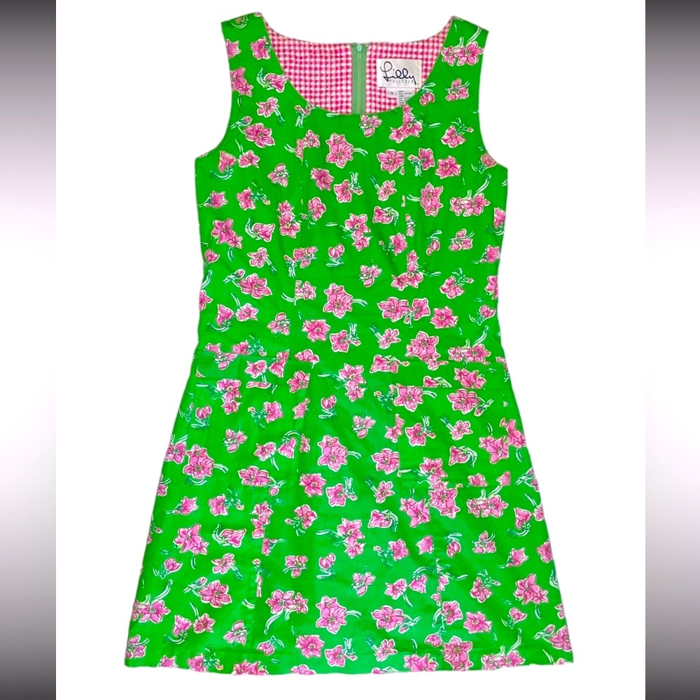 Lilly Pulitzer green white pink flowers dress